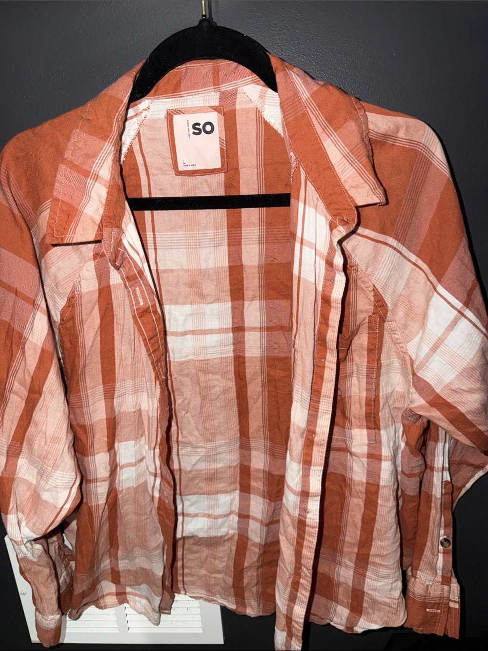 SO Rust Orange and White Plaid Button-Down Shirt